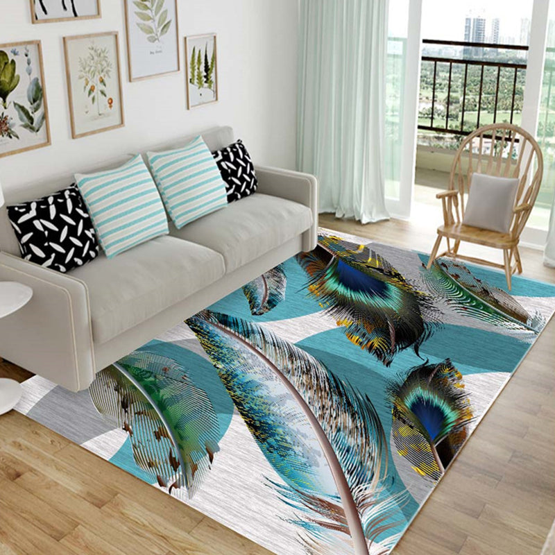 Chic Multicolor Modern Rug Synthetics Feather Patterned Rug Non-Slip Washable Stain Resistant Rug for Lounge