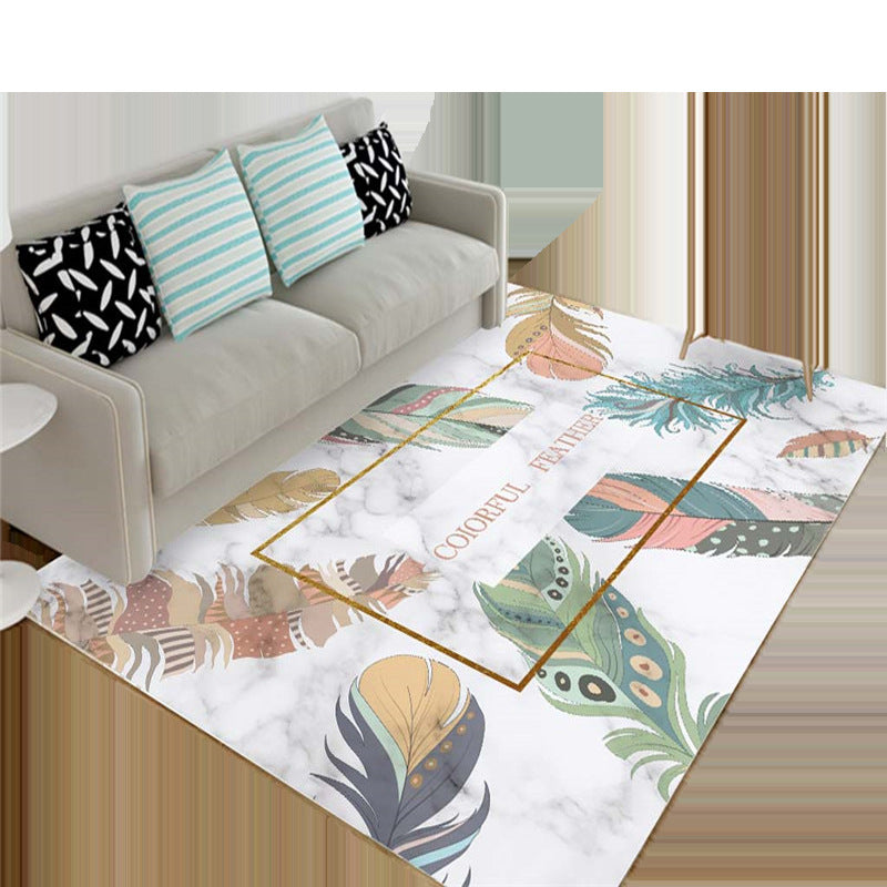 Chic Multicolor Modern Rug Synthetics Feather Patterned Rug Non-Slip Washable Stain Resistant Rug for Lounge