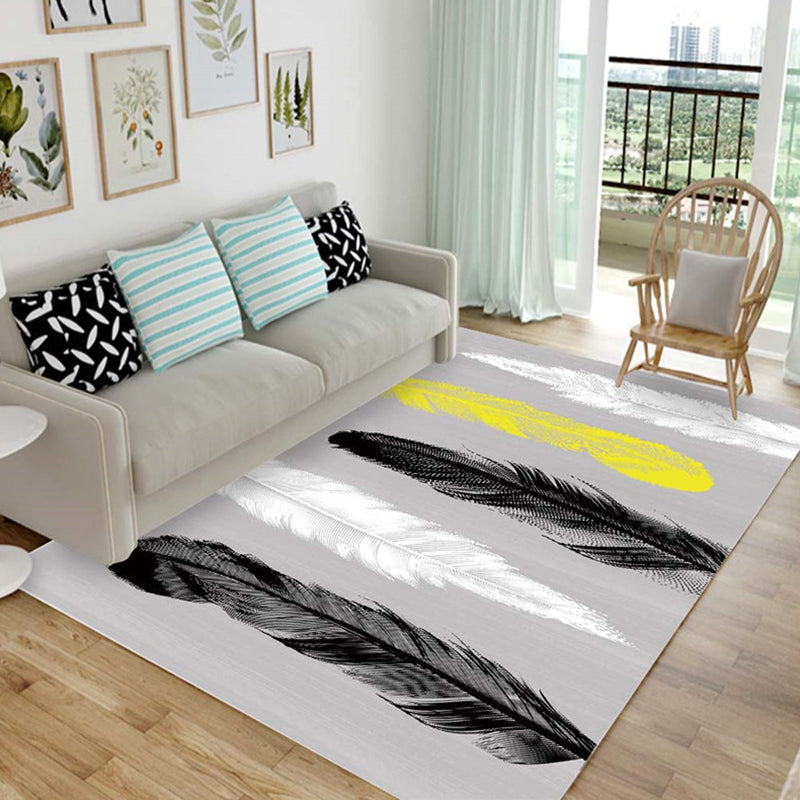 Chic Multicolor Modern Rug Synthetics Feather Patterned Rug Non-Slip Washable Stain Resistant Rug for Lounge