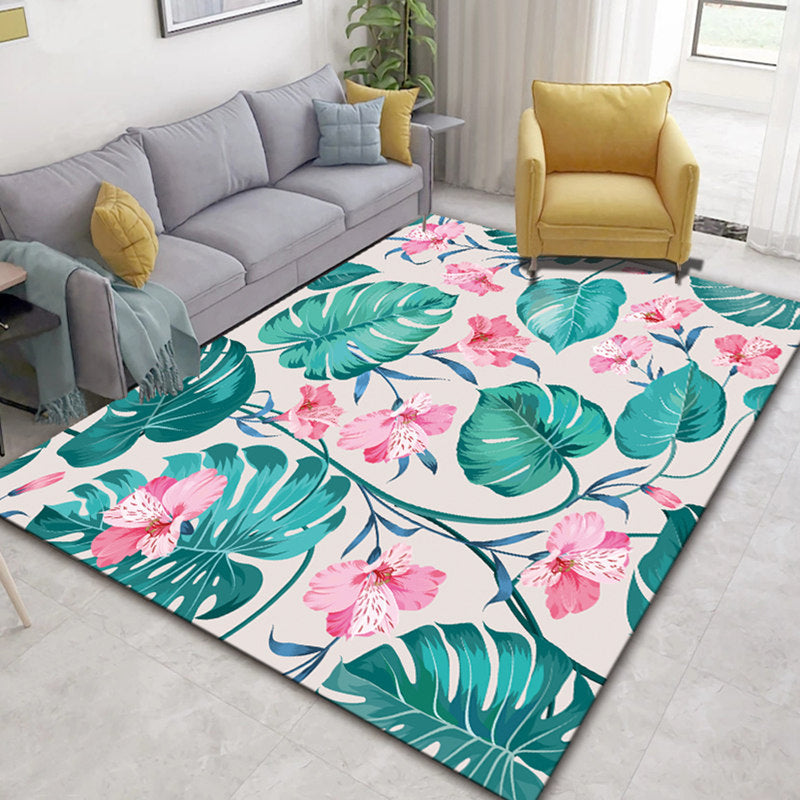 Glam Nordic Area Rug Multi-Colored Plant Carpet Stain Resistant Washable Anti-Slip Backing Rug for Sitting Room