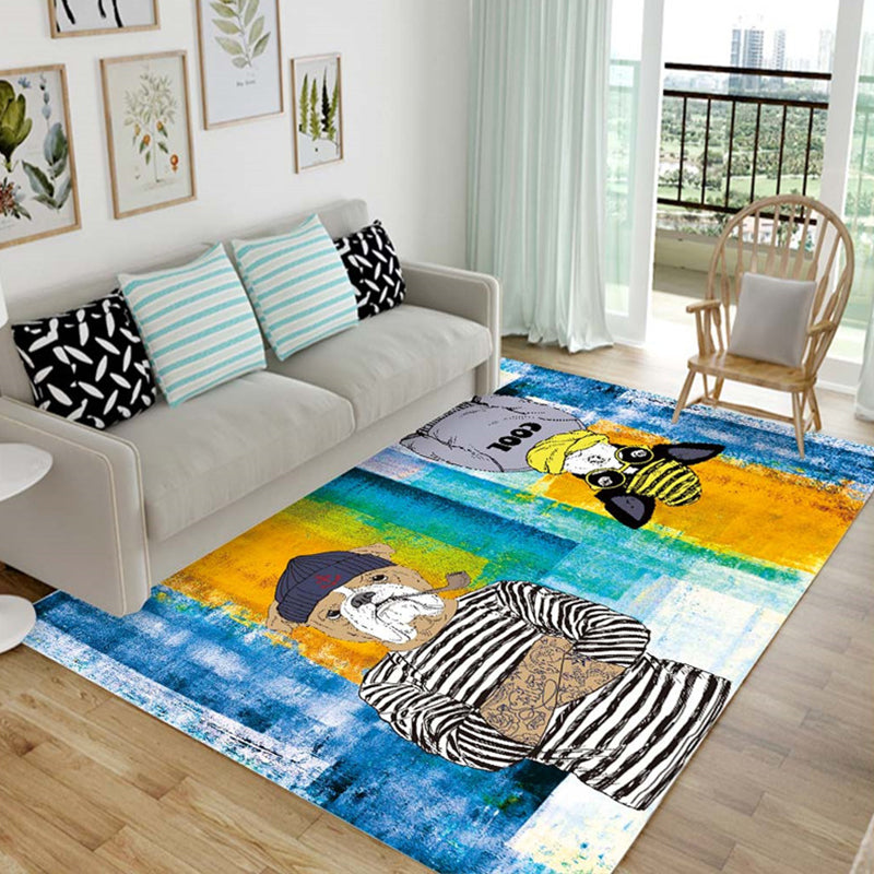 Cartoon Animal Drawing Print Rug Multi Colored Synthetics Rug Anti-Slip Backing Stain Resistant Washable Rug for Living Room