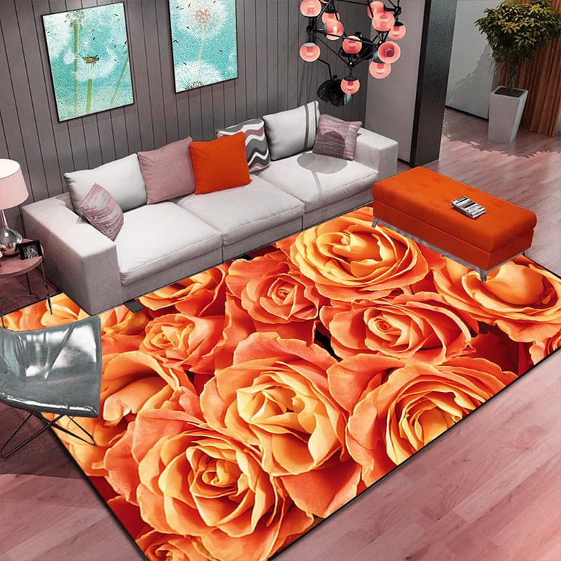 Multi Color Home Rug Contemporary Floral Rug Synthetics Stain Resistant Non-Slip Backing Washable Area Carpet
