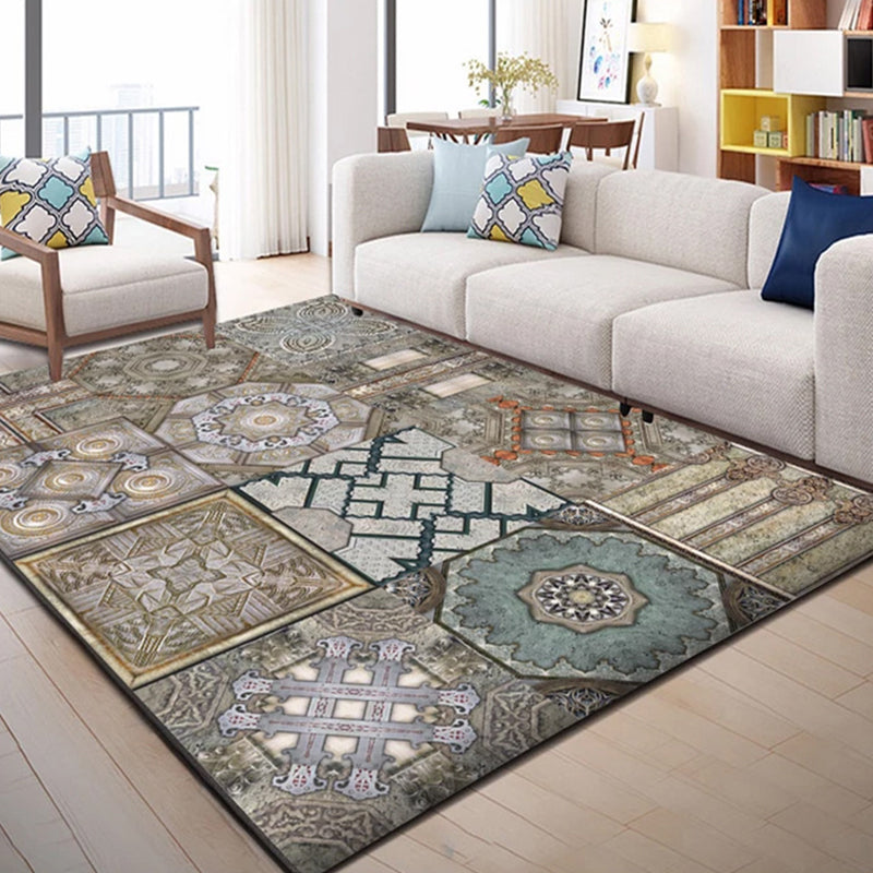 Trendy Multi-Color Nordic Rug Polypropylene Abstract Drawing Carpet Non-Slip Stain Resistant Machine Washable Rug for Living Room