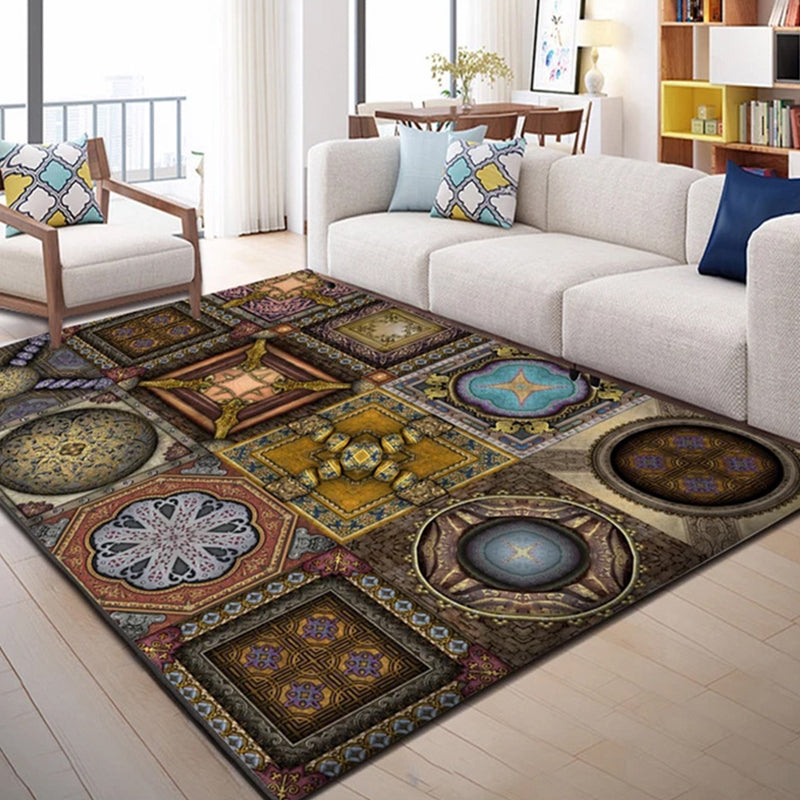 Trendy Multi-Color Nordic Rug Polypropylene Abstract Drawing Carpet Non-Slip Stain Resistant Machine Washable Rug for Living Room