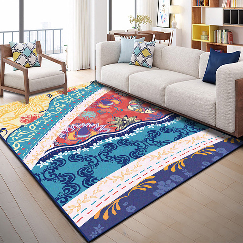 Native American Patterned Rug Multi-Colored Polyester Carpet Machine Washable Pet Friendly Non-Slip Backing Rug for Room