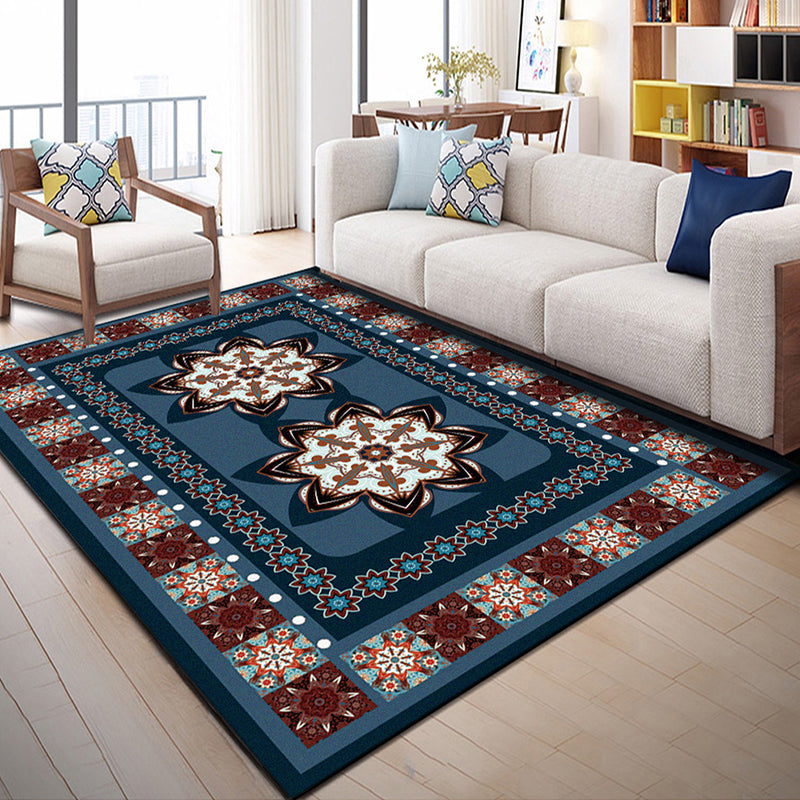 Native American Patterned Rug Multi-Colored Polyester Carpet Machine Washable Pet Friendly Non-Slip Backing Rug for Room
