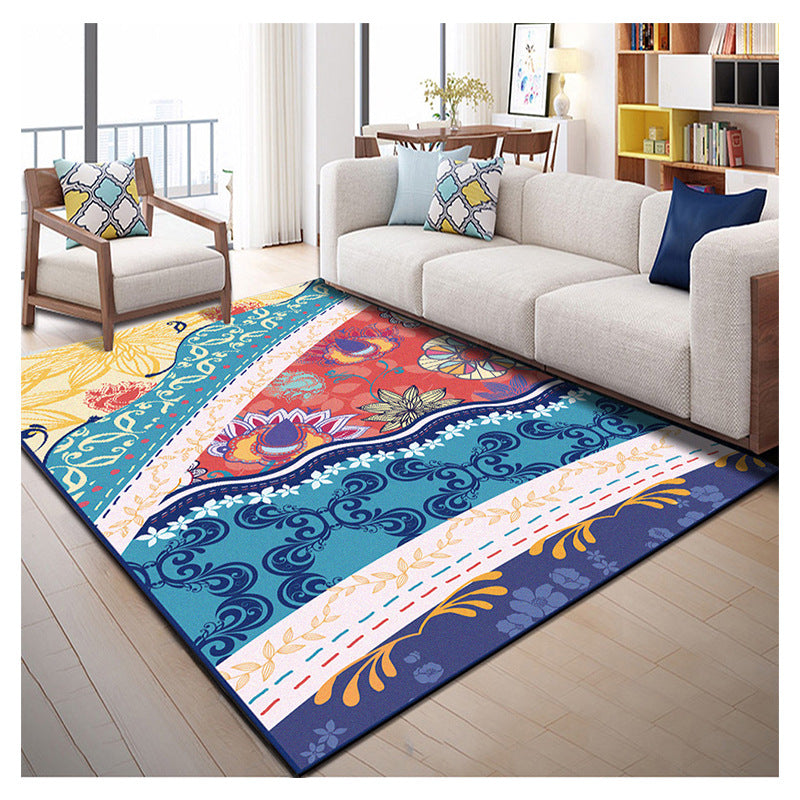 Native American Patterned Rug Multi-Colored Polyester Carpet Machine Washable Pet Friendly Non-Slip Backing Rug for Room