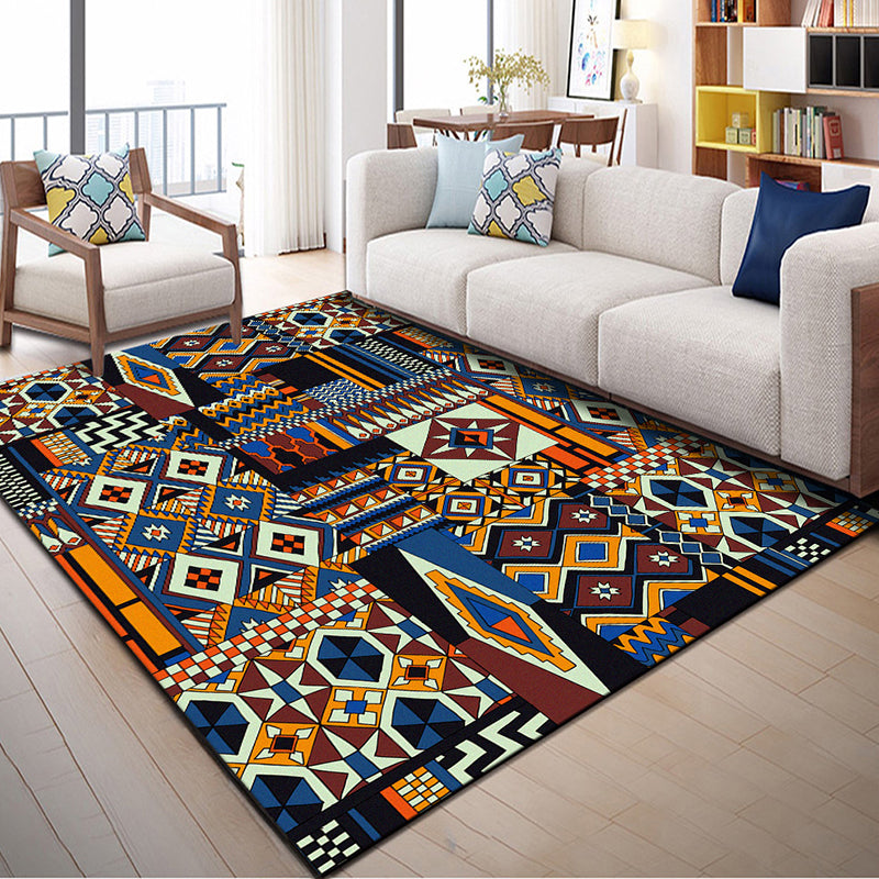 Native American Patterned Rug Multi-Colored Polyester Carpet Machine Washable Pet Friendly Non-Slip Backing Rug for Room