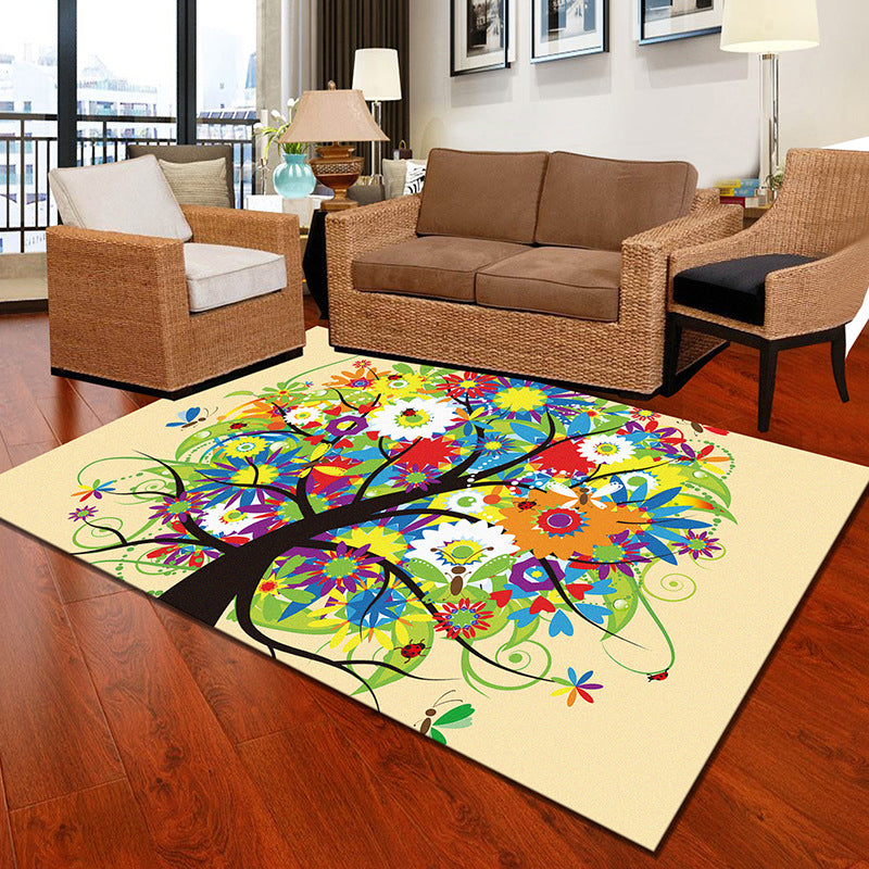 Multicolor Geometric Botanical Rug Synthetics Modern Carpet Stain Resistant Non-Slip Washable Rug for Home
