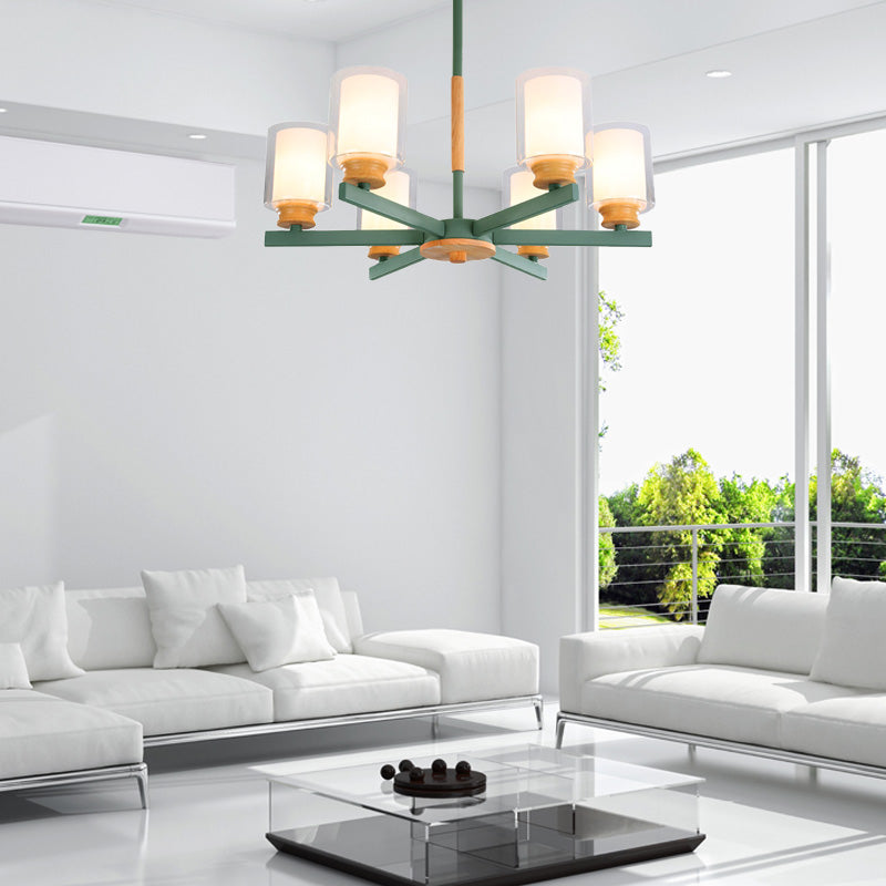 Makkaronzylinder Kronleuchter Anhänger Leicht Milchglas 3/5/6 Lichter hängende Decke Licht in Rosa/Gelb/Grün für Wohnzimmer