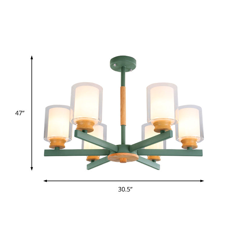 Makkaronzylinder Kronleuchter Anhänger Leicht Milchglas 3/5/6 Lichter hängende Decke Licht in Rosa/Gelb/Grün für Wohnzimmer