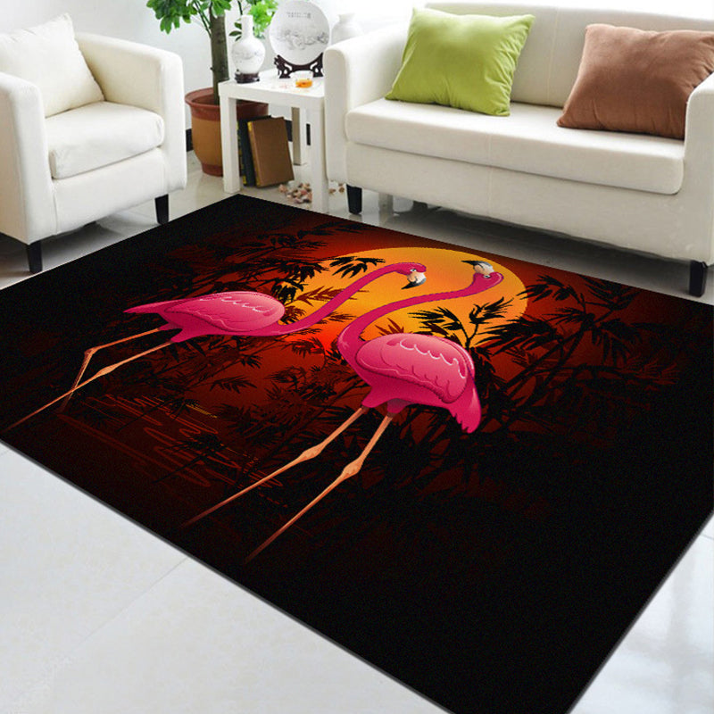 Classic Tropix Indoor Rug Multi-Color Flamingo Carpet Anti-Slip Backing Stain Resistant Machine Washable Rug for Family Room