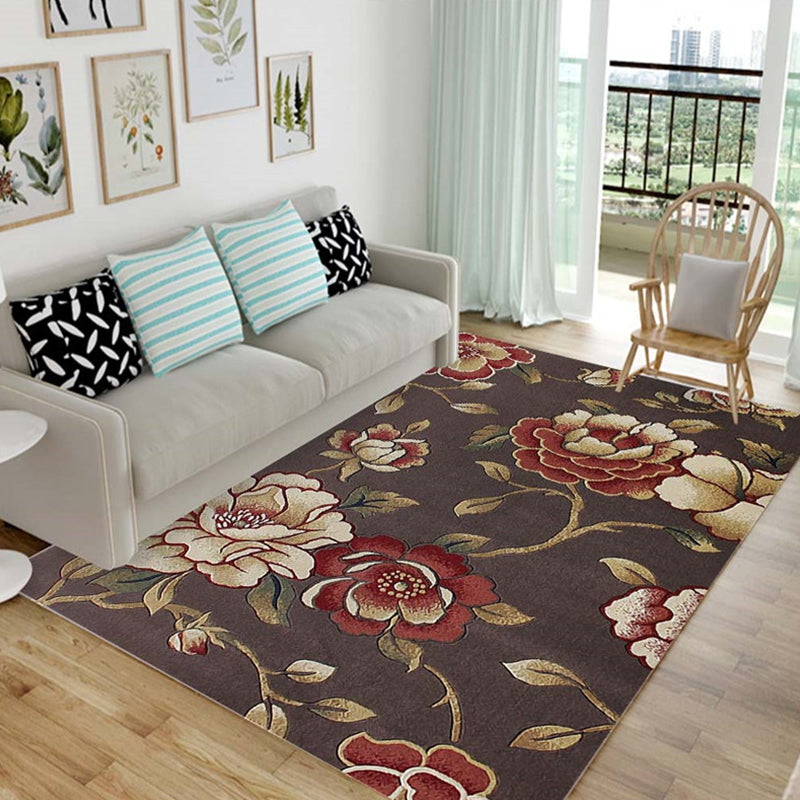 Nordic Living Room Rug Multicolor Patterned Carpet Polyester Stain Resistant Washable Anti-Slip Rug
