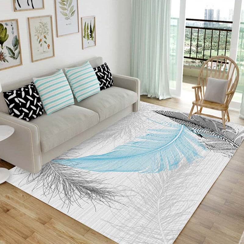 Nordic Living Room Rug Multicolor Patterned Carpet Polyester Stain Resistant Washable Anti-Slip Rug
