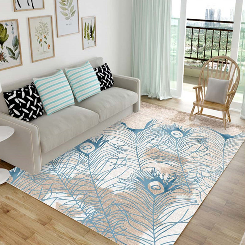 Nordic Living Room Rug Multicolor Patterned Carpet Polyester Stain Resistant Washable Anti-Slip Rug
