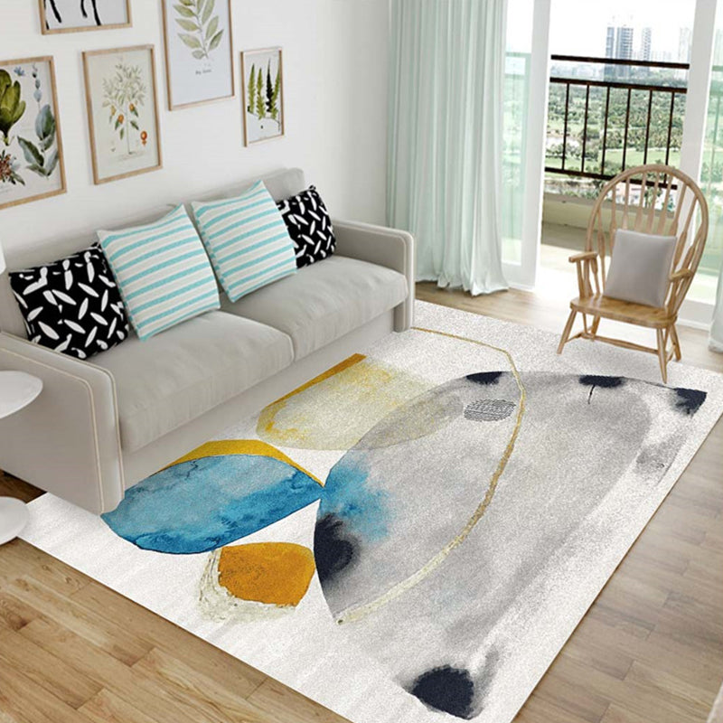 Nordic Living Room Rug Multicolor Patterned Carpet Polyester Stain Resistant Washable Anti-Slip Rug