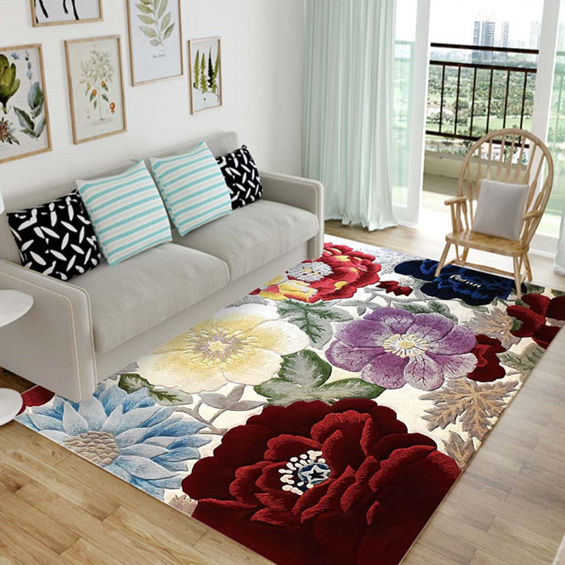 Nordic Living Room Rug Multicolor Patterned Carpet Polyester Stain Resistant Washable Anti-Slip Rug