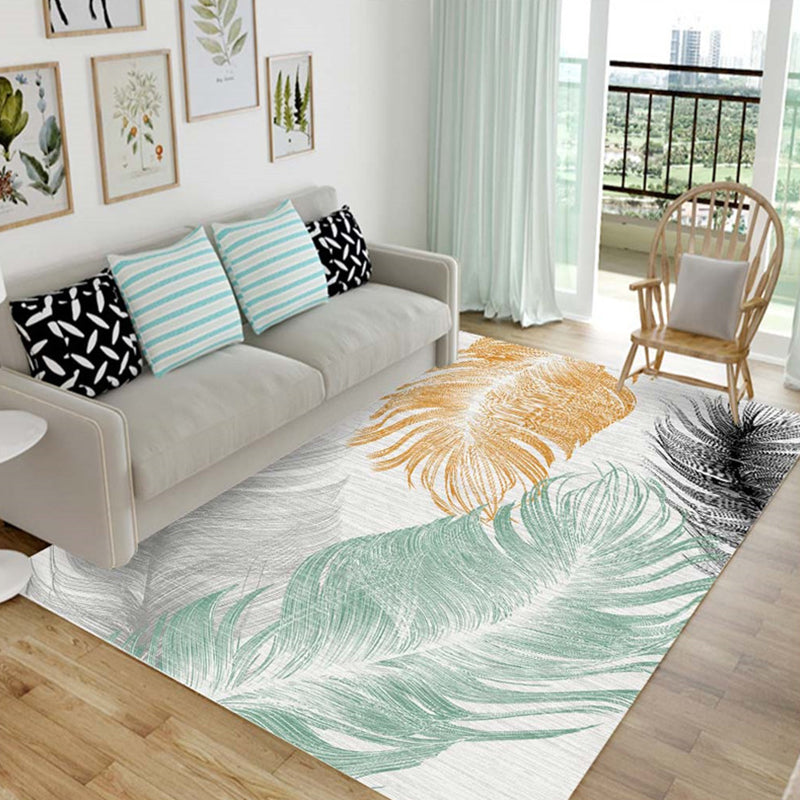 Nordic Living Room Rug Multicolor Patterned Carpet Polyester Stain Resistant Washable Anti-Slip Rug