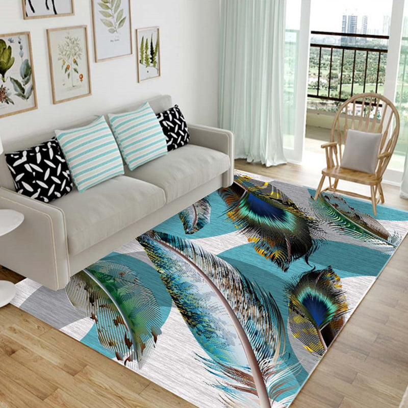 Nordic Living Room Rug Multicolor Patterned Carpet Polyester Stain Resistant Washable Anti-Slip Rug