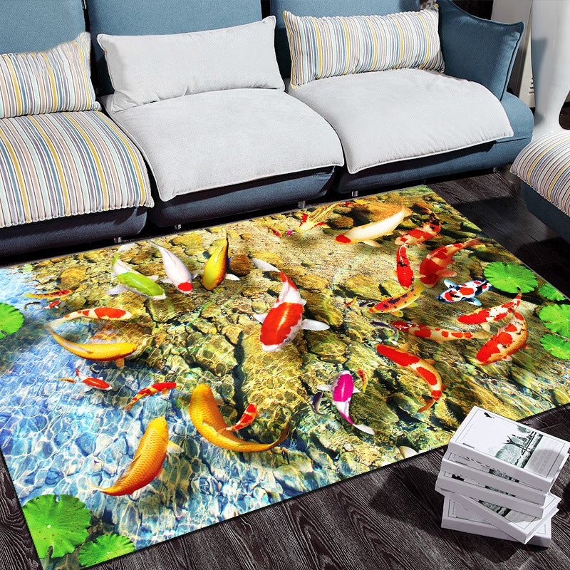 Personality Patterned Rug Multi Colored Nordic Carpet Synthetics Machine Washable Non-Slip Pet Friendly Rug for Great Room
