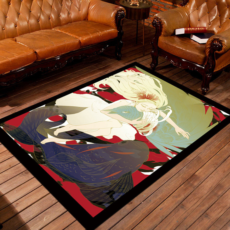 Personality Patterned Rug Multi Colored Nordic Carpet Synthetics Machine Washable Non-Slip Pet Friendly Rug for Great Room