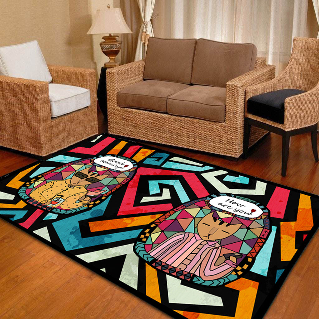 Personality Patterned Rug Multi Colored Nordic Carpet Synthetics Machine Washable Non-Slip Pet Friendly Rug for Great Room
