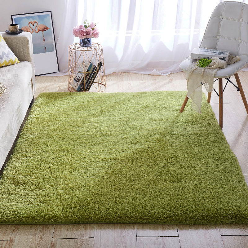 Multi-Color Home Area Rug Nordic Plain Rug Fluffy Machine Washable Stain Resistant Anti-Slip Backing Rug with Braided Trim