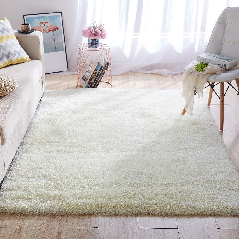 Multi-Color Home Area Rug Nordic Plain Rug Fluffy Machine Washable Stain Resistant Anti-Slip Backing Rug with Braided Trim