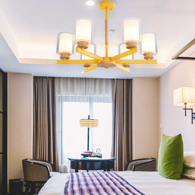 Makkaronzylinder Kronleuchter Anhänger Leicht Milchglas 3/5/6 Lichter hängende Decke Licht in Rosa/Gelb/Grün für Wohnzimmer