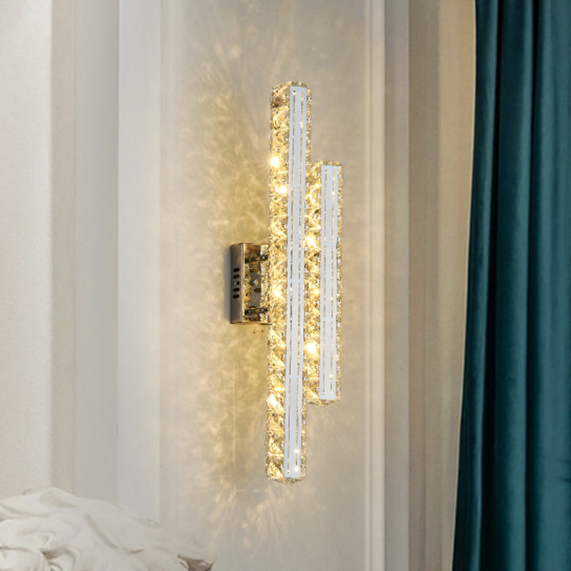 Rectangle Living Room LED Wall Mount Light K9 Crystal Simplicity Wall Light Fixture in Stainless-Steel