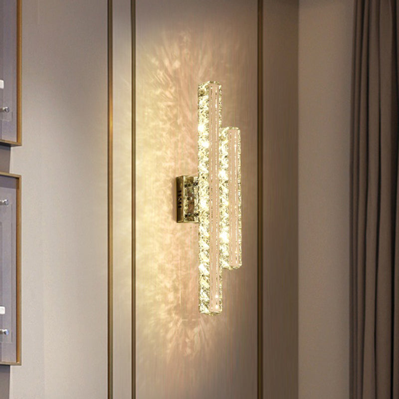 Rectangle Living Room LED Wall Mount Light K9 Crystal Simplicity Wall Light Fixture in Stainless-Steel