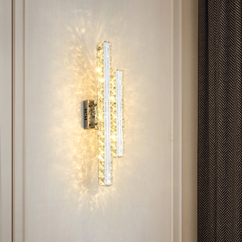 Rectangle Living Room LED Wall Mount Light K9 Crystal Simplicity Wall Light Fixture in Stainless-Steel