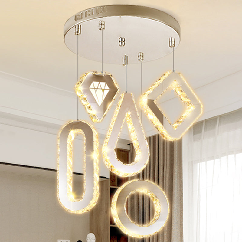 Geometrische multi-light hanger moderne stijl K9 Crystal Dining Room LED hangende verlichting in roestvrijstalen