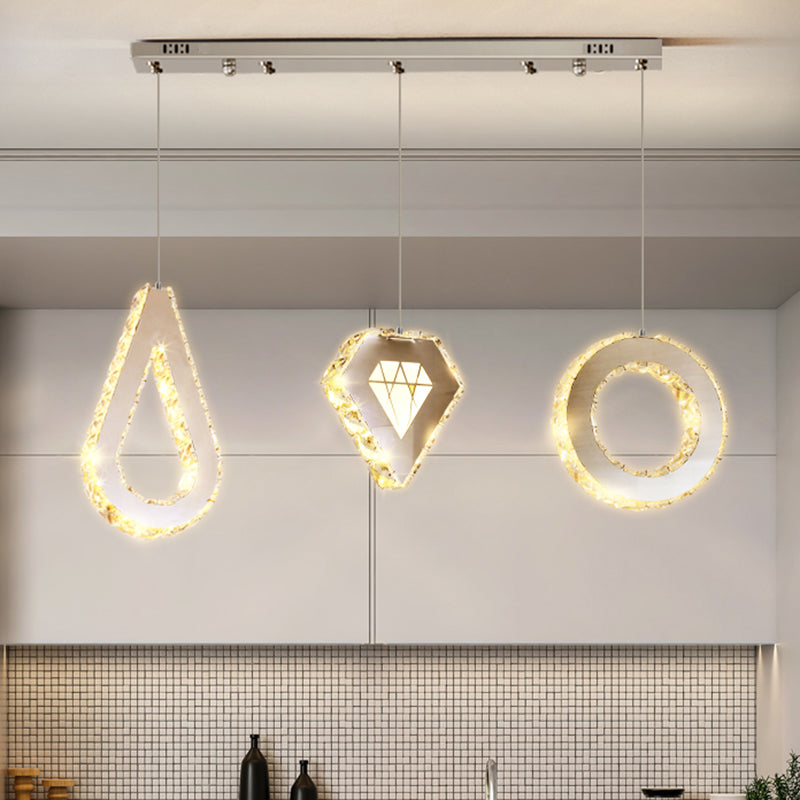 Geometrische multi-light hanger moderne stijl K9 Crystal Dining Room LED hangende verlichting in roestvrijstalen