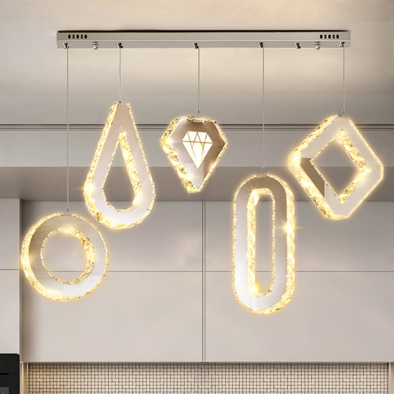 Geometrische multi-light hanger moderne stijl K9 Crystal Dining Room LED hangende verlichting in roestvrijstalen