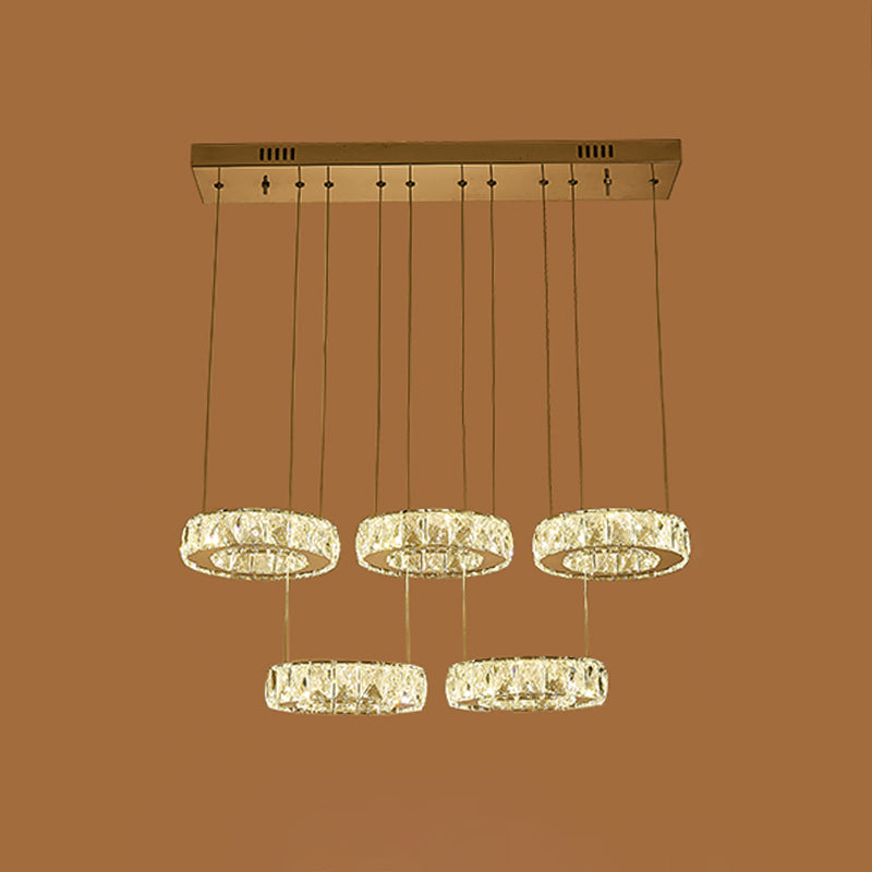 Circle Shaped Faceted Crystal Hanging Light Simplicity Stainless-Steel LED Multi Light Pendant