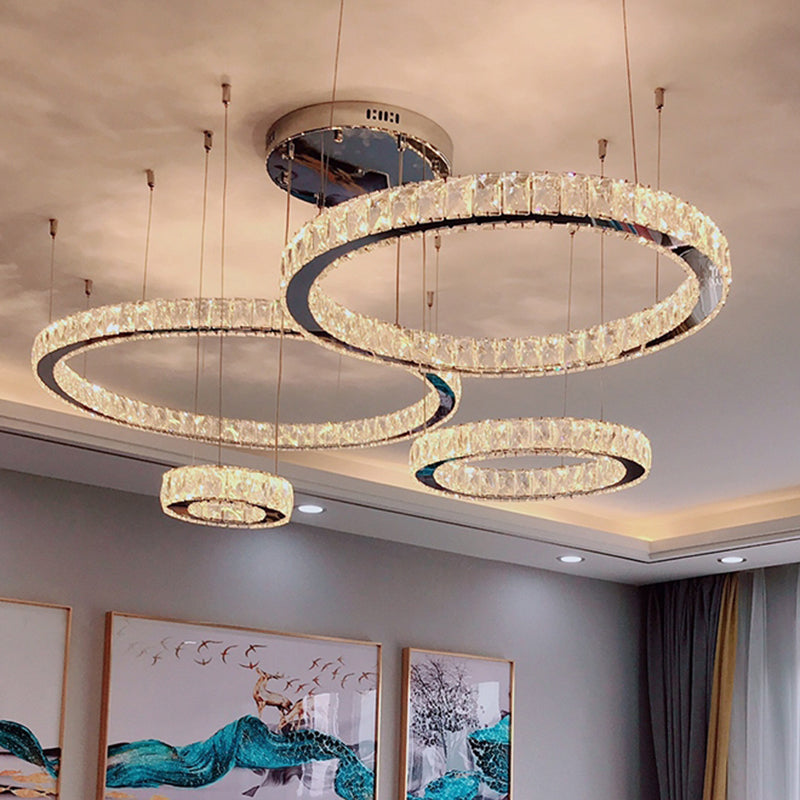 Roestvrijstalen ring LED Multi-plafondlicht Moderne kristallen ophanging verlichting voor woonkamer