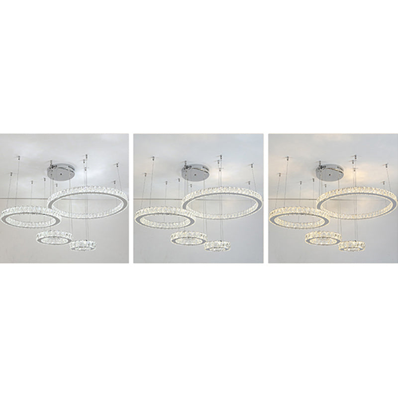 Roestvrijstalen ring LED Multi-plafondlicht Moderne kristallen ophanging verlichting voor woonkamer