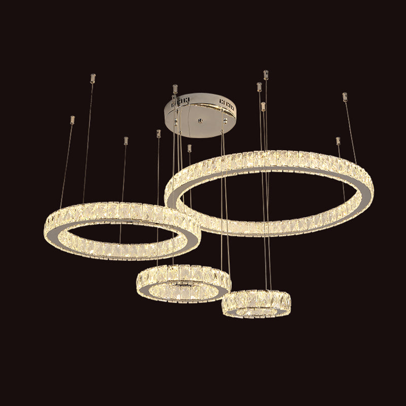 Roestvrijstalen ring LED Multi-plafondlicht Moderne kristallen ophanging verlichting voor woonkamer