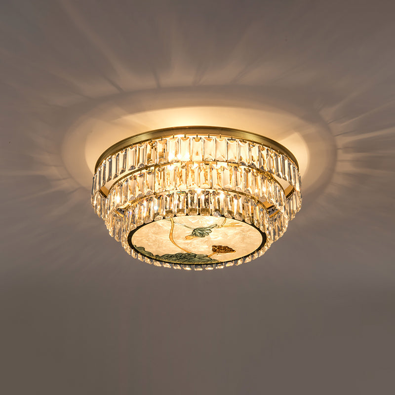 Faceted Crystal Circle Shaped Flush Mount Lighting Minimalist Brass LED Flush Mount Fixture