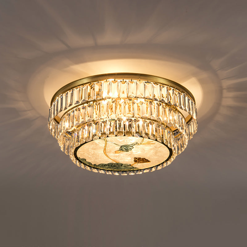Faceted Crystal Circle Shaped Flush Mount Lighting Minimalist Brass LED Flush Mount Fixture