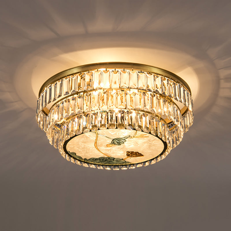 Faceted Crystal Circle Shaped Flush Mount Lighting Minimalist Brass LED Flush Mount Fixture