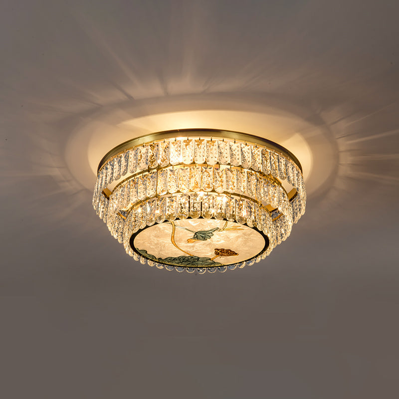Faceted Crystal Circle Shaped Flush Mount Lighting Minimalist Brass LED Flush Mount Fixture