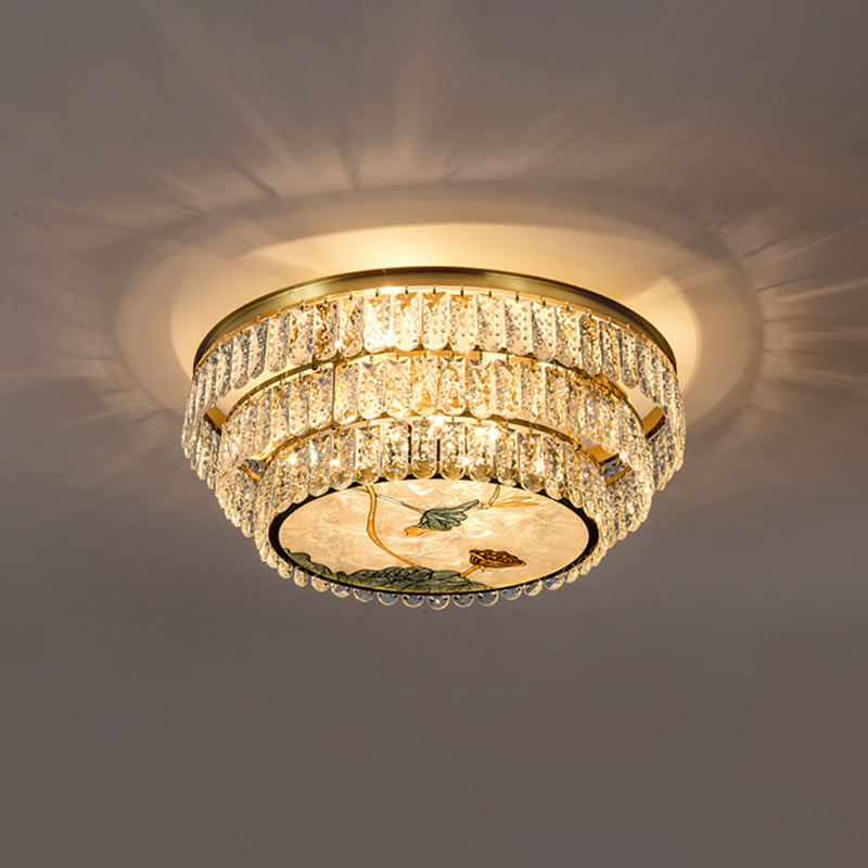 Faceted Crystal Circle Shaped Flush Mount Lighting Minimalist Brass LED Flush Mount Fixture