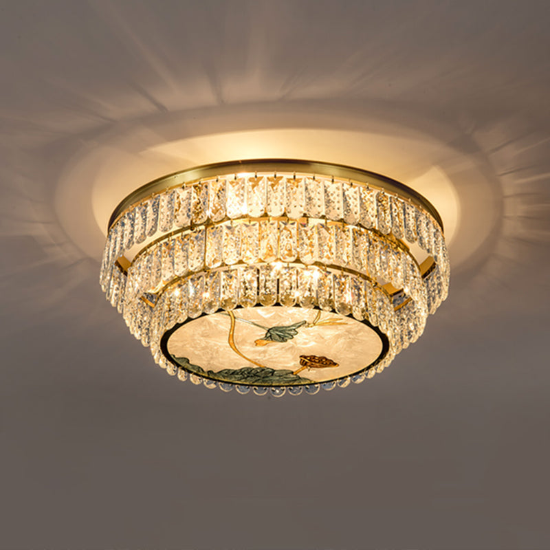 Faceted Crystal Circle Shaped Flush Mount Lighting Minimalist Brass LED Flush Mount Fixture