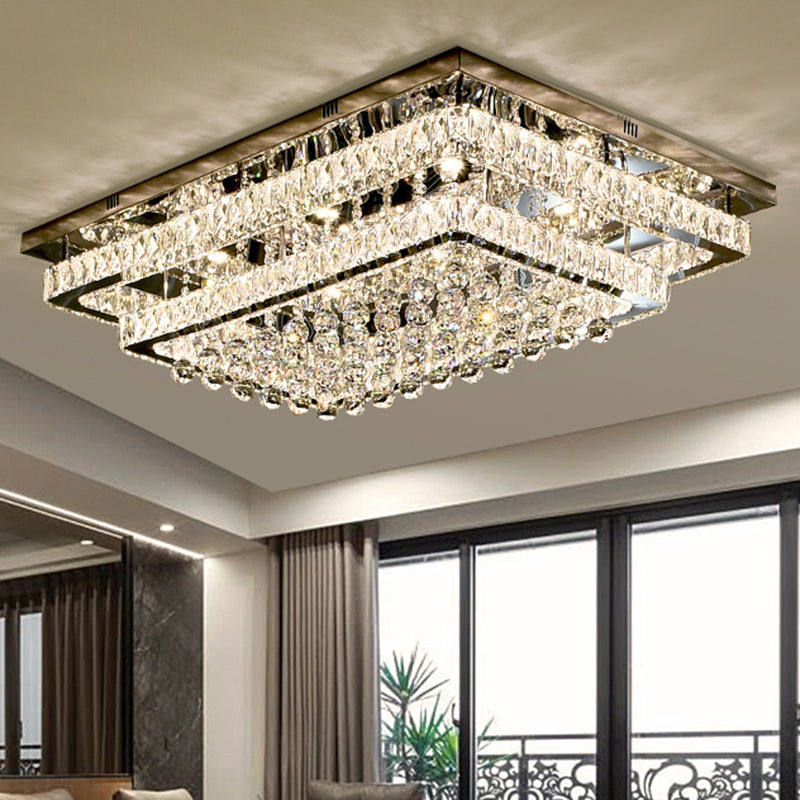 Rectangle Shaped LED Flush Mount Light Simplicity Crystal Stainless-Steel Flush Mount Ceiling Light