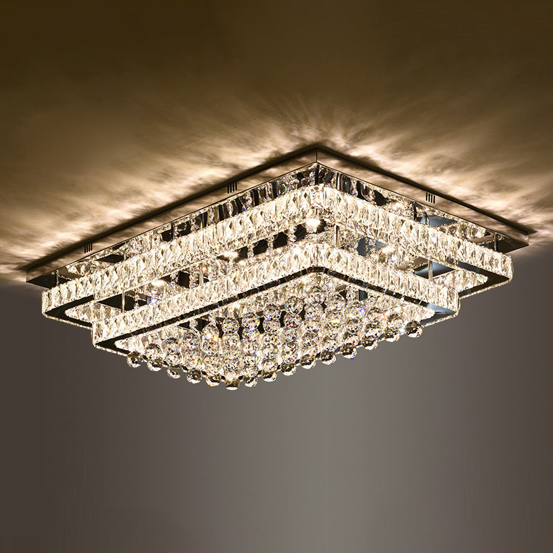 Rectangle Shaped LED Flush Mount Light Simplicity Crystal Stainless-Steel Flush Mount Ceiling Light