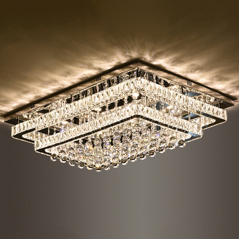 Rectangle Shaped LED Flush Mount Light Simplicity Crystal Stainless-Steel Flush Mount Ceiling Light