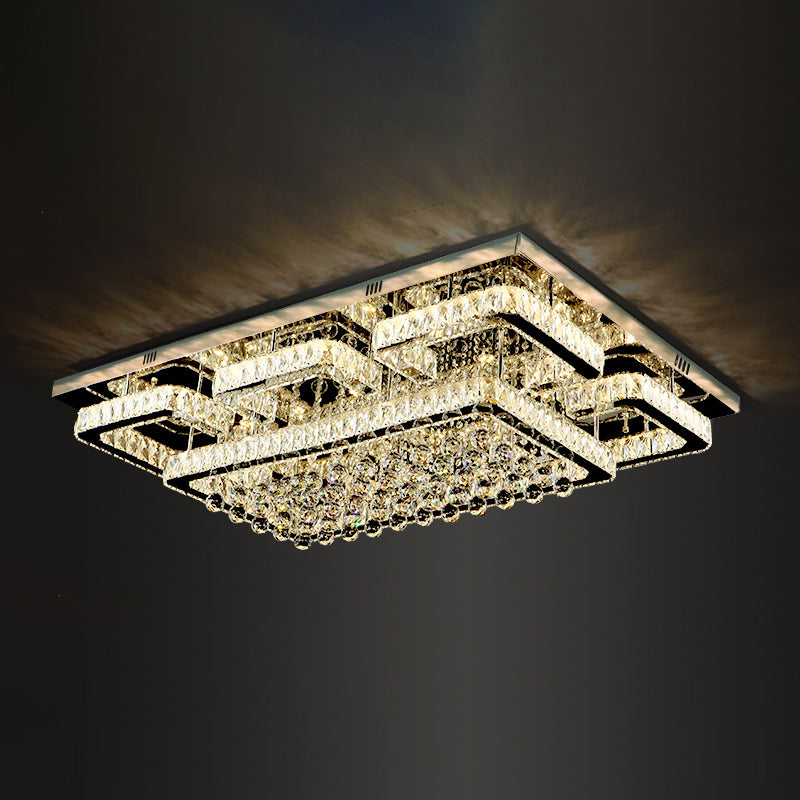 Rectangle Shaped LED Flush Mount Light Simplicity Crystal Stainless-Steel Flush Mount Ceiling Light