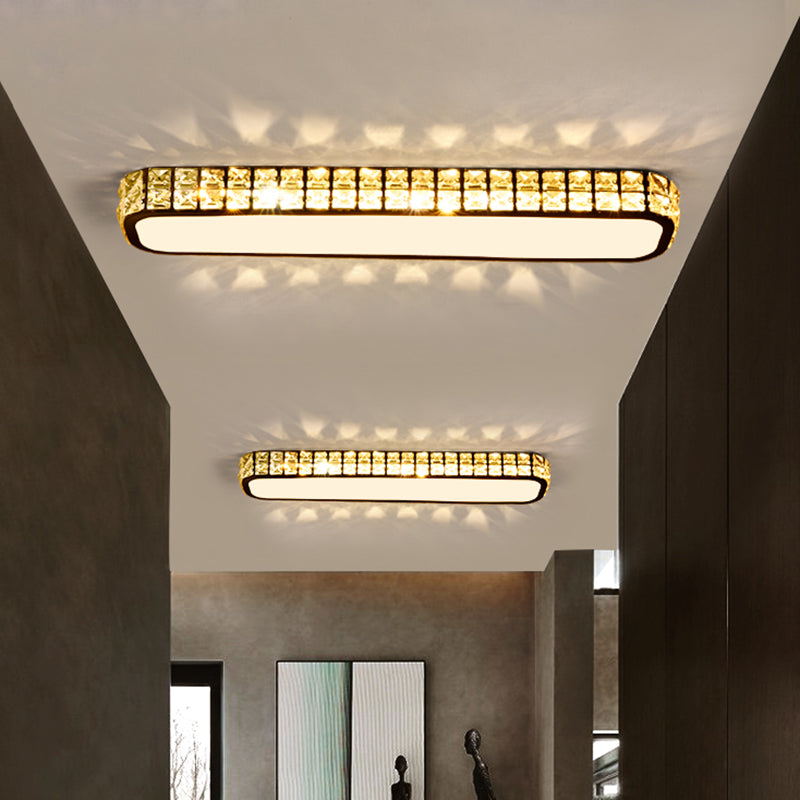 Rounded Rectangle Corridor Flush Light Crystal Artistic LED Flush Ceiling Light Fixture